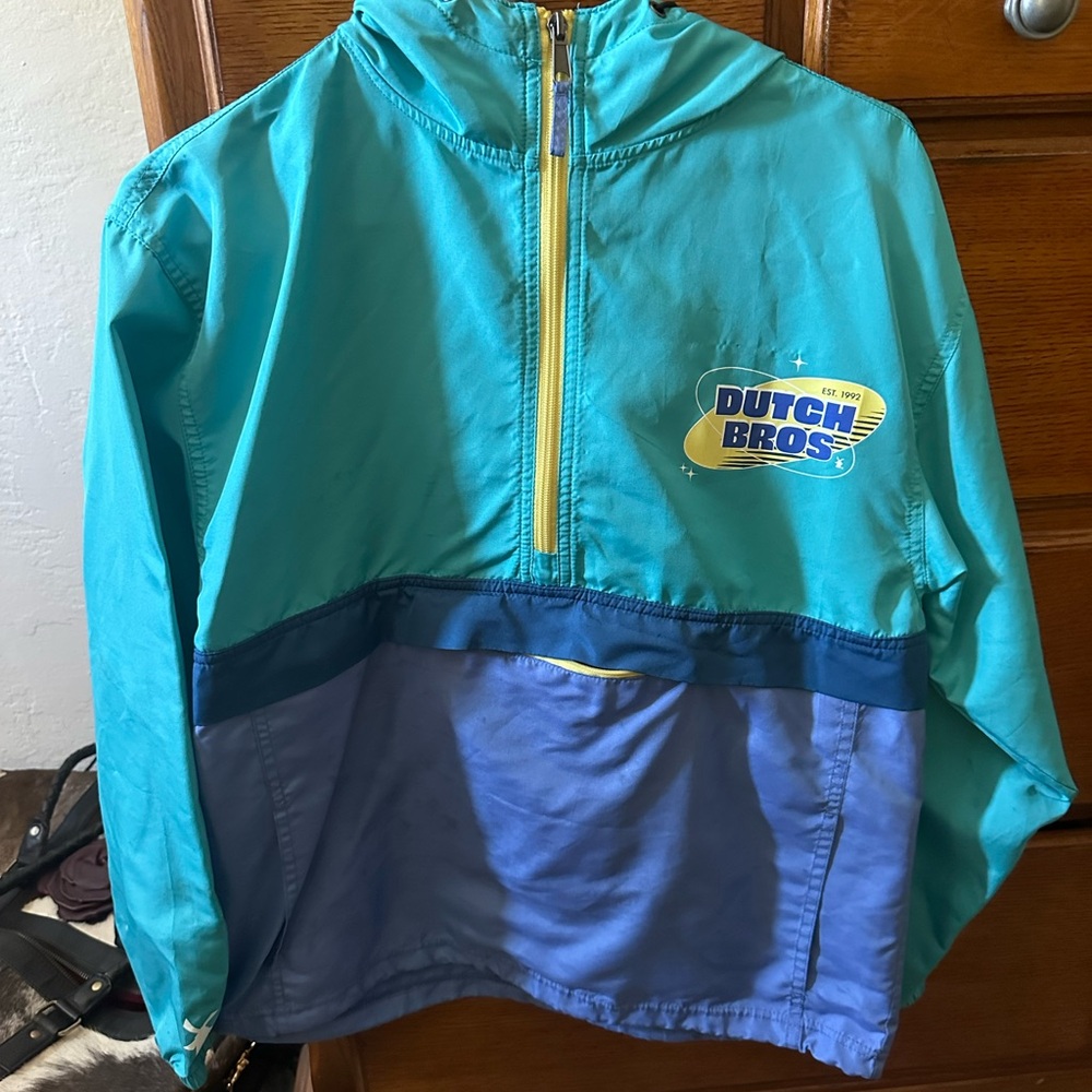 Dutch Bros Vibrant Teal and Yellow Jacket